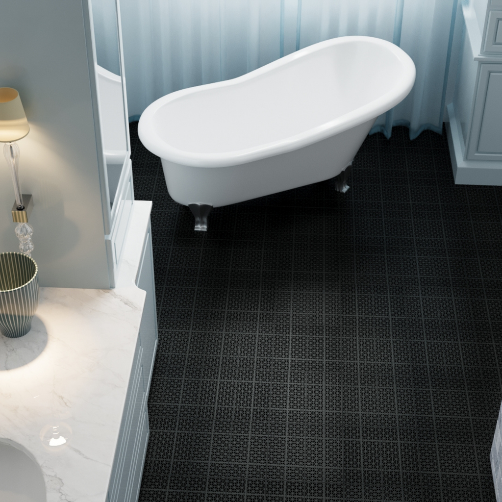 12 x 12 inch black interlocking deck tiles, plastic waterproof, weighing up to 6613 pounds, with a rose pattern pack of 12 by eprolo