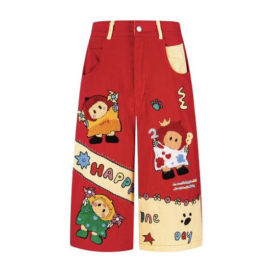 Cartoon plush seven quarter jeans
