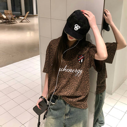 Leopard print short sleeved polo shirt