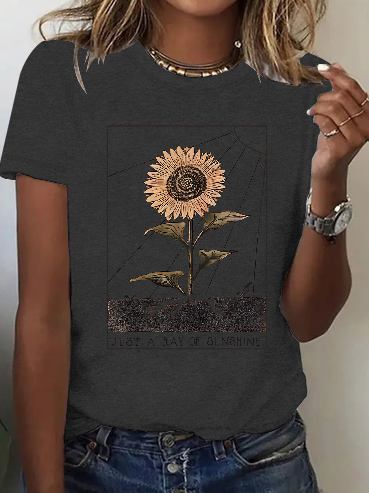 T-shirt tournesol à manches courtes pour femme