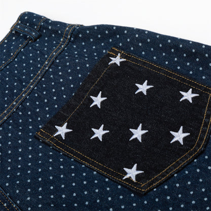 Star pocket polka dot denim cropped pants