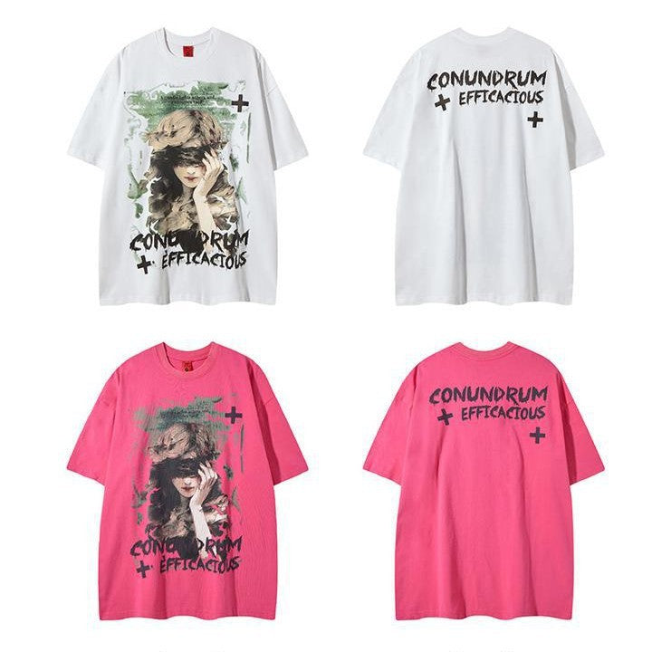 Camisa de manga corta de niña con estampado de cera blanca agrietada y ojos vendados