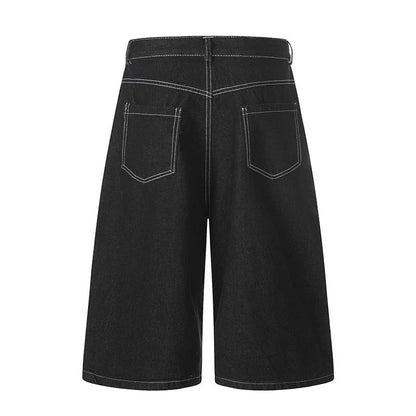 Star Plush Embroidery Washed Denim Cropped Pants