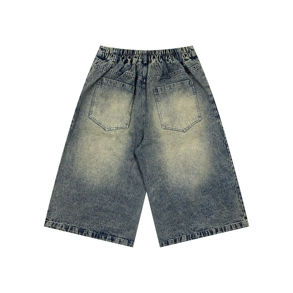Dog graffiti cartoon straight leg denim shorts
