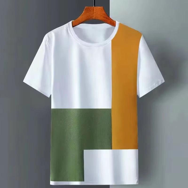 Men's Summer Loose Grid Splicing Ice Cool Short Sleeve T-shirt Men's Trendy Top by eprolo