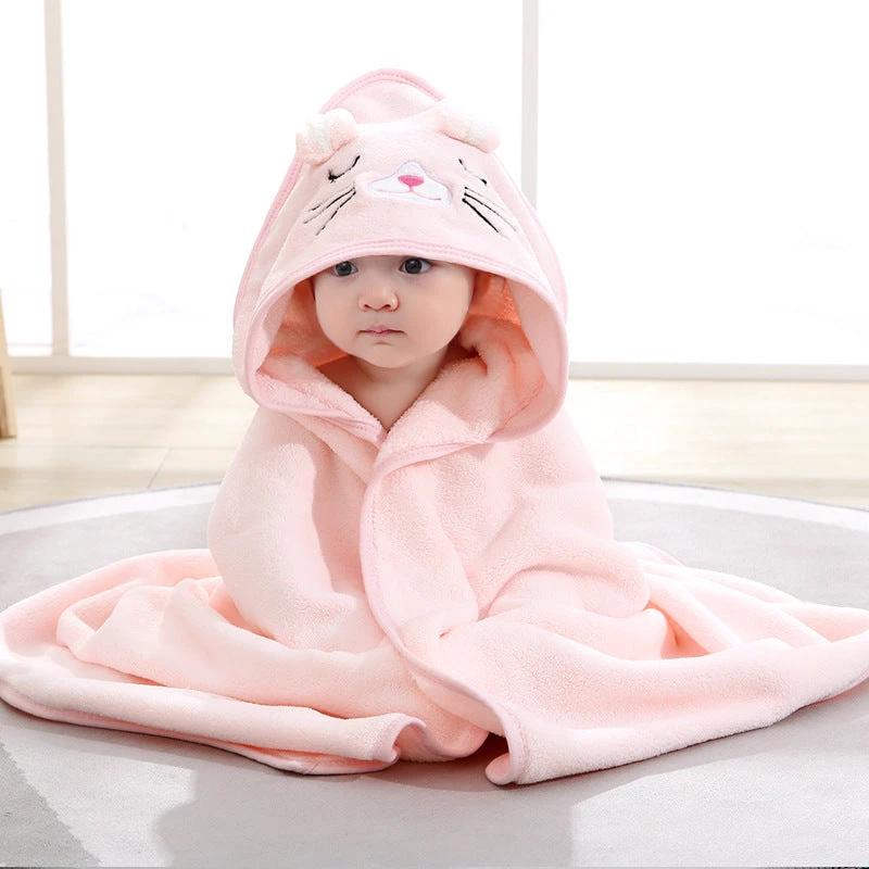 New Spring And Autumn Baby Swaddle Towel Cute Cartoon Hug Quilt Coral Fleece Hooded Bath Towel by eprolo