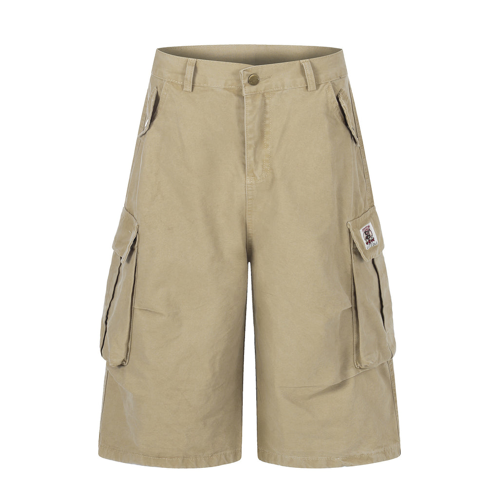 Shorts Unisex Multi-Pocket Wide Leg Slimming Versatile Vintage Casual Mid-Length Pants