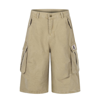 Pantalones cortos unisex multibolsillos de pierna ancha, adelgazantes, versátiles, vintage, informales, de largo medio