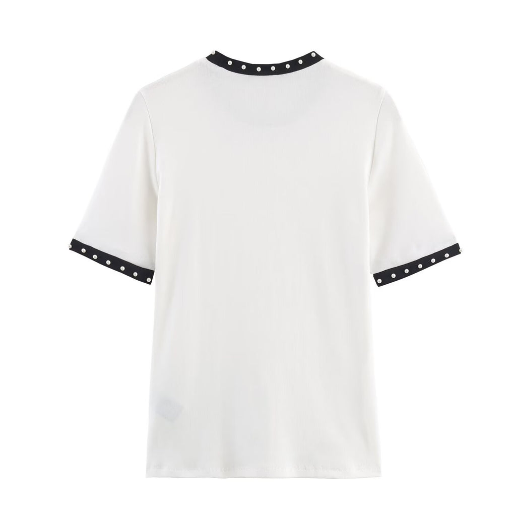 Versatile artificial pearl T-shirt for women