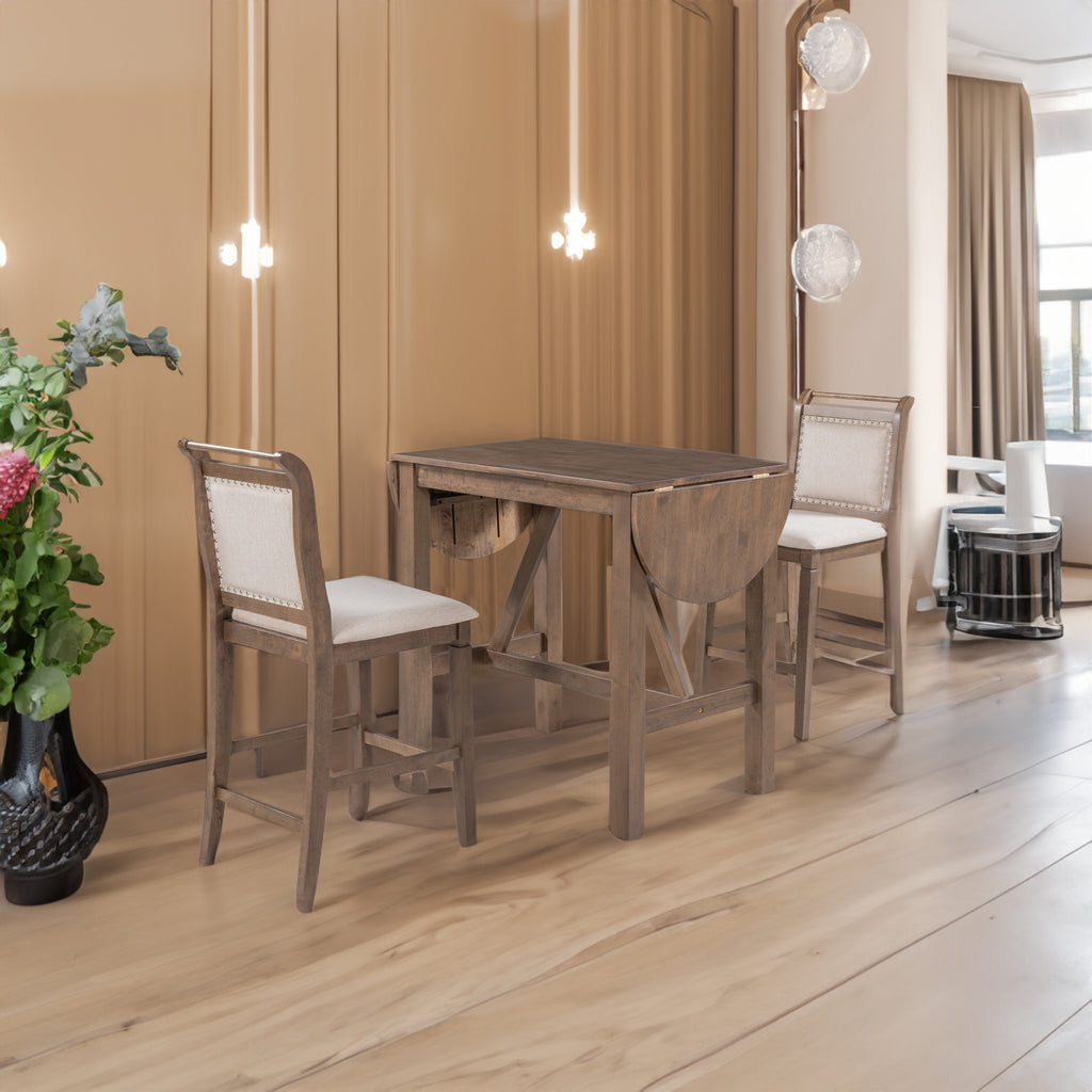 3-Piece Wood Counter Height Drop Leaf Dining Table Set