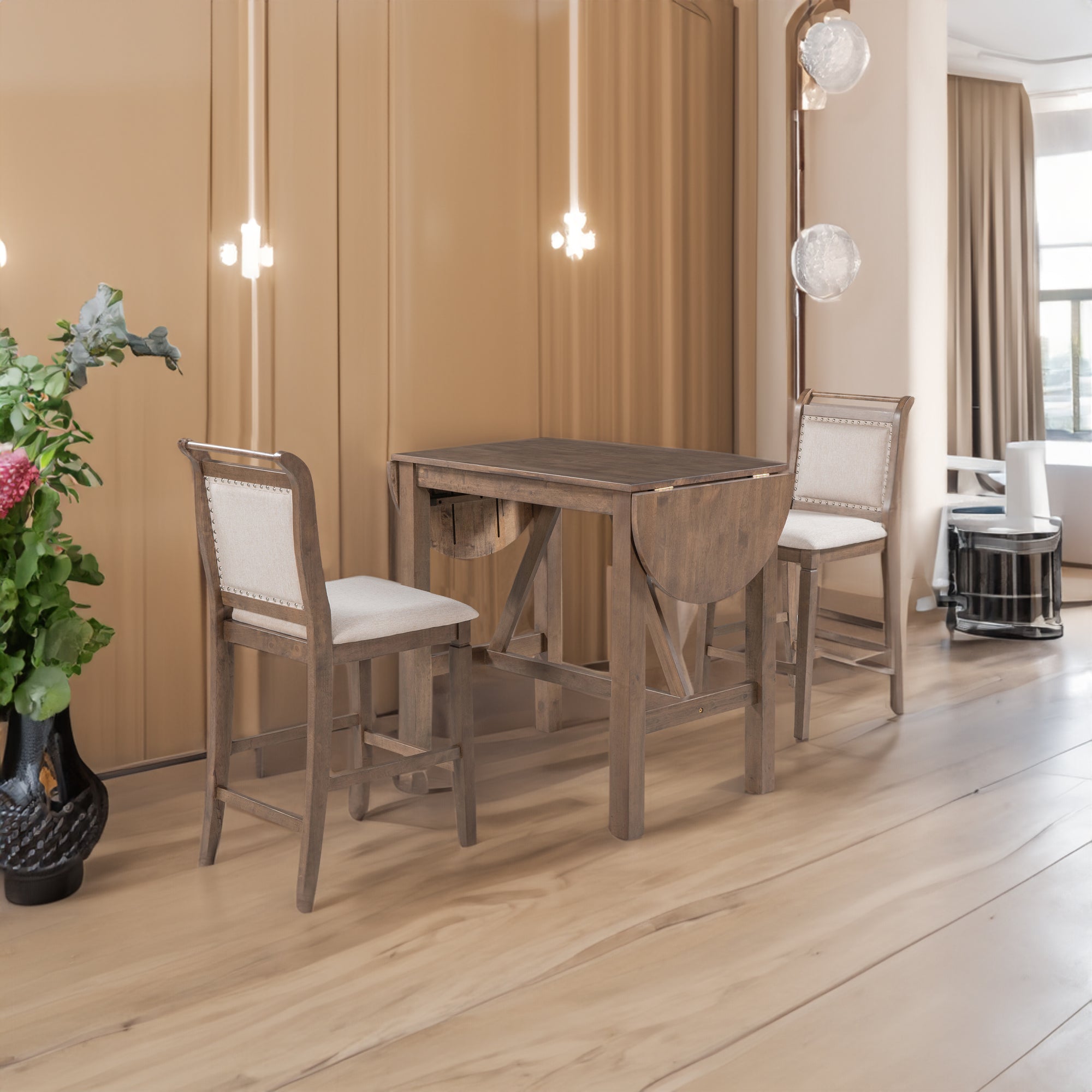 3-Piece Wood Counter Height Drop Leaf Dining Table Set