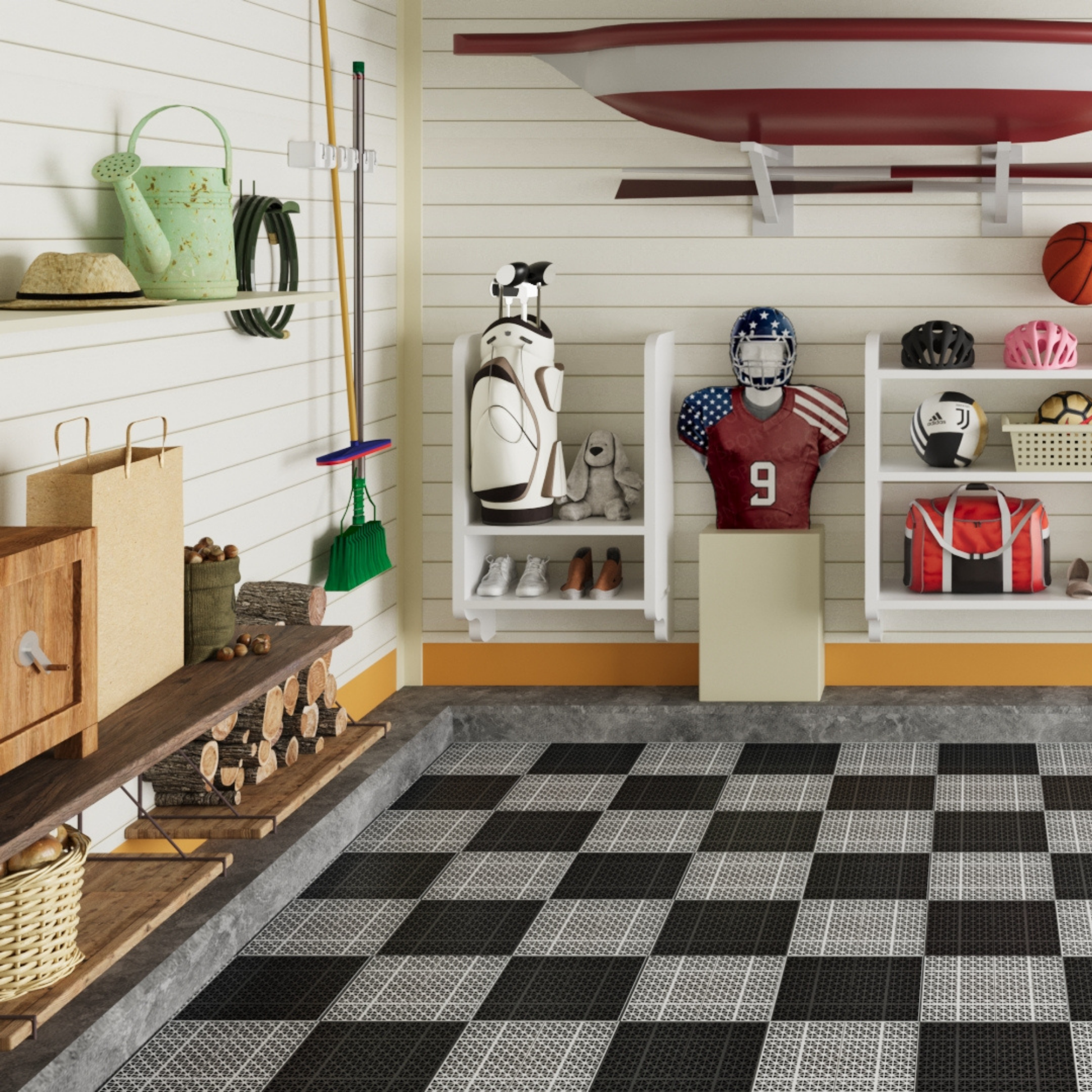 12 x 12 inch black interlocking deck tiles, plastic waterproof, weighing up to 6613 pounds, with a rose pattern pack of 12 by eprolo