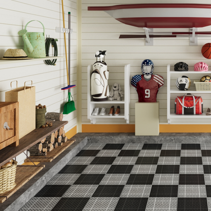 12 x 12 inch black interlocking deck tiles, plastic waterproof, weighing up to 6613 pounds, with a rose pattern pack of 12 by eprolo