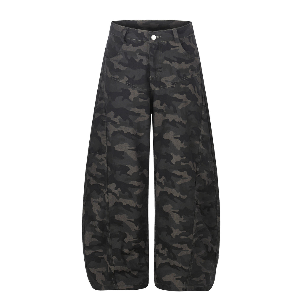 Camouflage Cargo Knife-Style Denim Pants, Unisex, Loose Wide-Leg