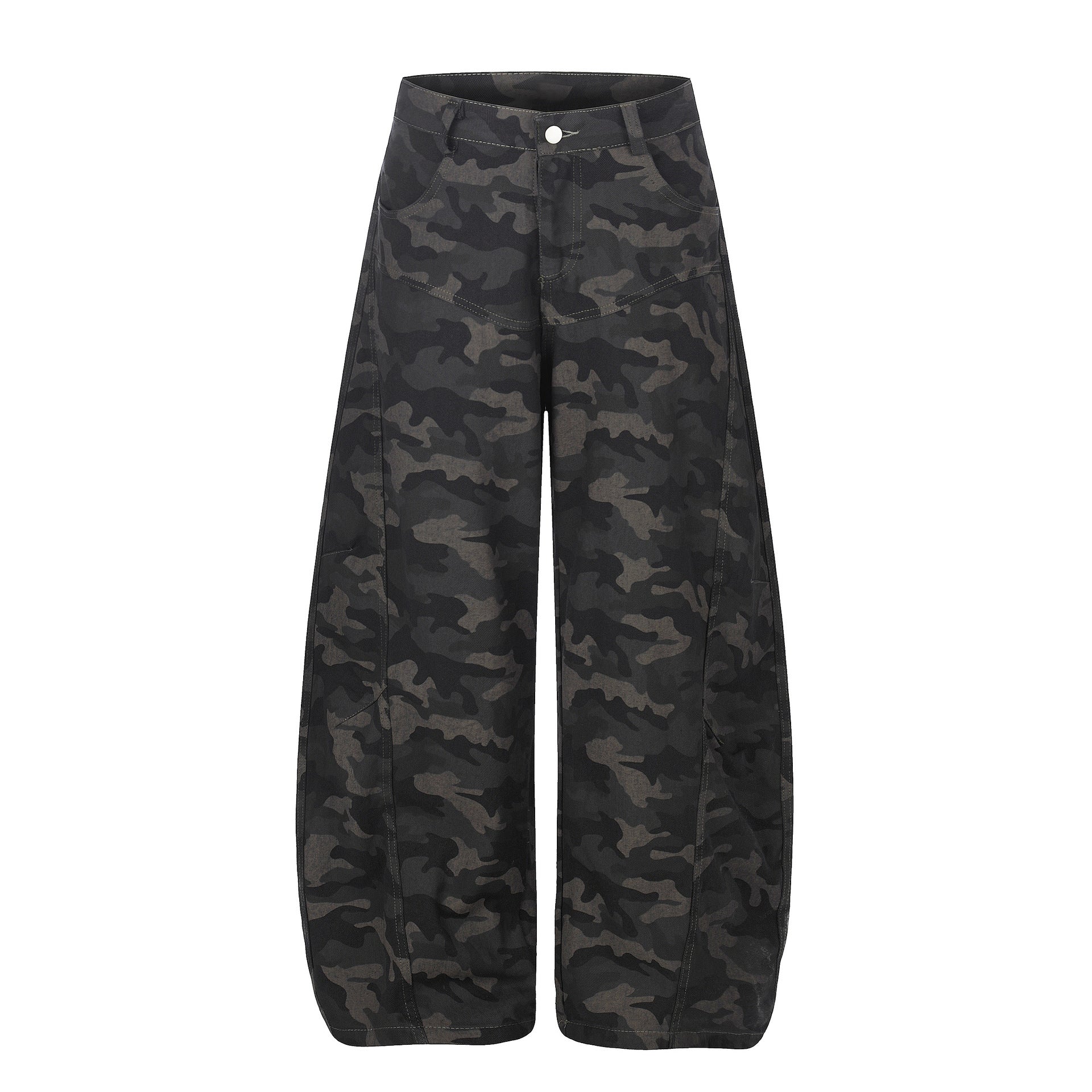 Camouflage Cargo Knife-Style Denim Pants, Unisex, Loose Wide-Leg