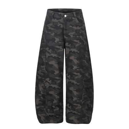 Pantalon cargo camouflage en jean, coupe couteau, unisexe, ample et large