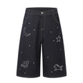 Pantalon en jean cinq-quarts coupe droite à strass étoiles