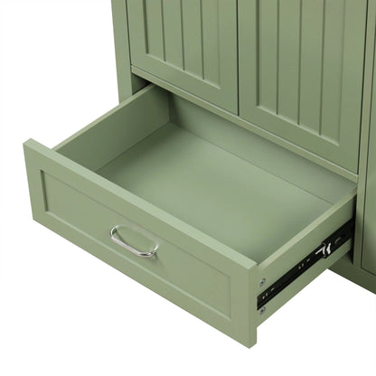 36 inch bathroom vanity with sink, one double door cabinet one large drawer and one flip drawer solid wood and MDF board, green by eprolo