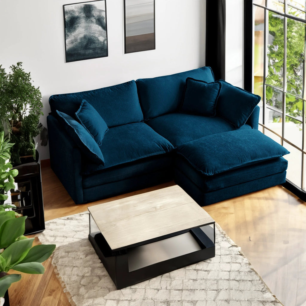 Chenille Double Sofa Ottoman Style Blue Chenille by eprolo
