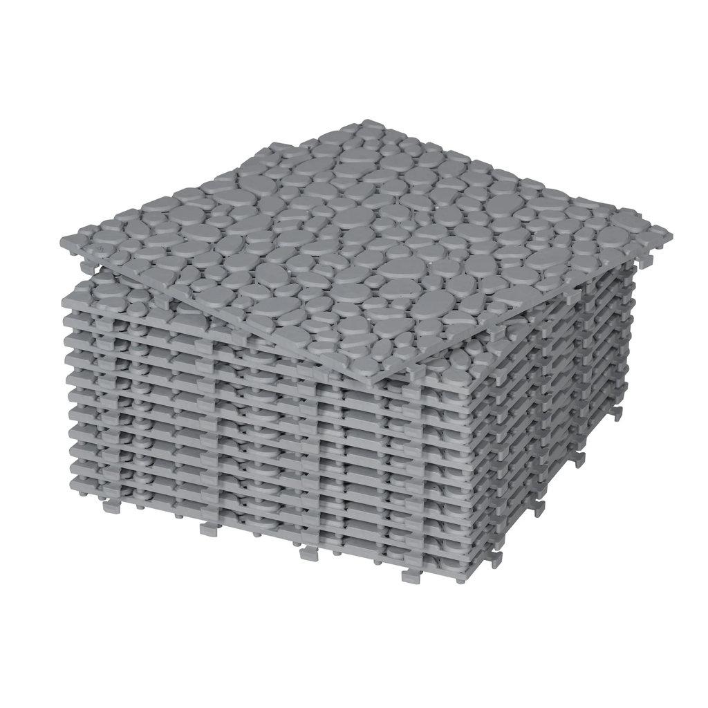 12 x 12 inch gray interlocking deck tiles, plastic waterproof pebble pattern, pack of 12 pieces by eprolo