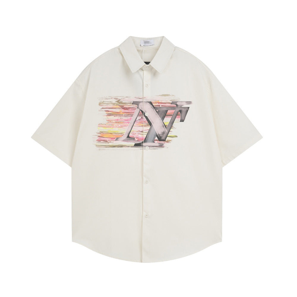 Letter graffiti printed short sleeved shirt