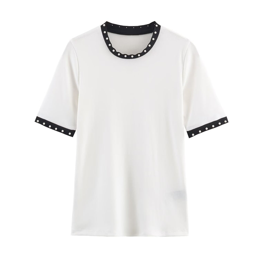 Versatile artificial pearl T-shirt for women