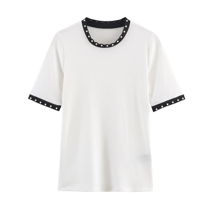 T-shirt polyvalent pour femme avec perles artificielles