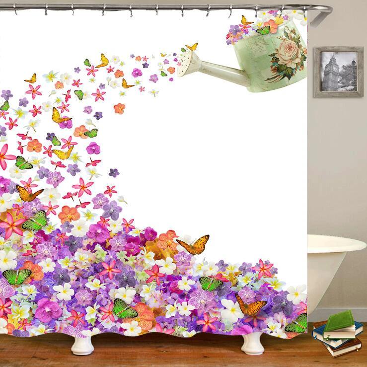 Butterflies flying Waterproof Polyester Fabric Shower Curtain by eprolo