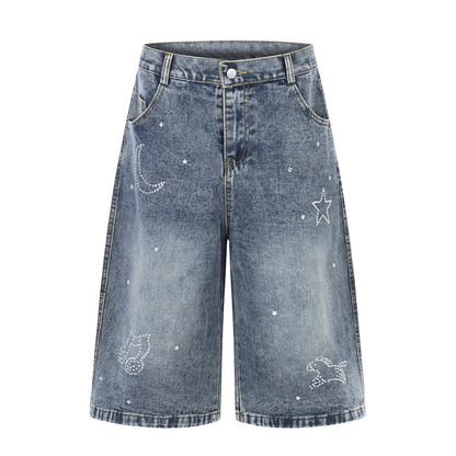 Star hot diamond straight leg denim five quarter pants
