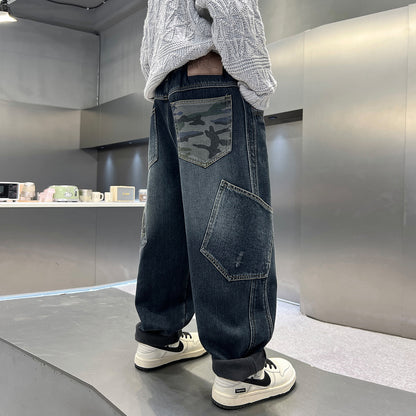 Boys' Casual Denim Jeans Style Loose Straight Leg Long Pants