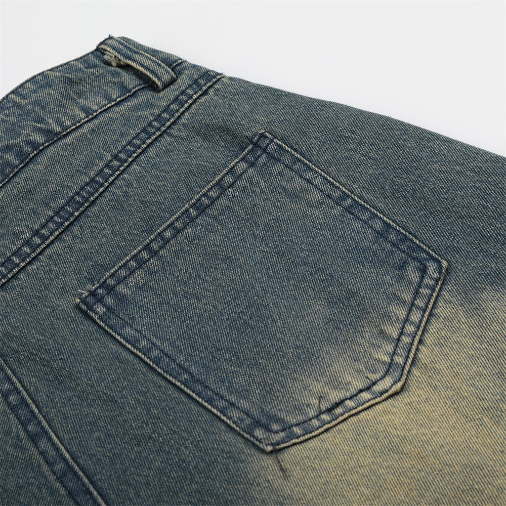 Large letter printed vintage denim shorts