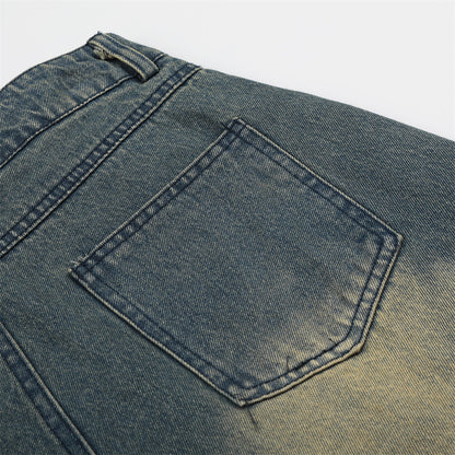 Large letter printed vintage denim shorts