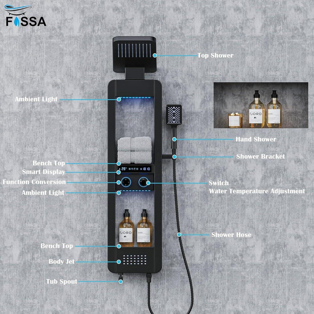 Colva Smart Rainfall Shower Panel Set (Black)-2