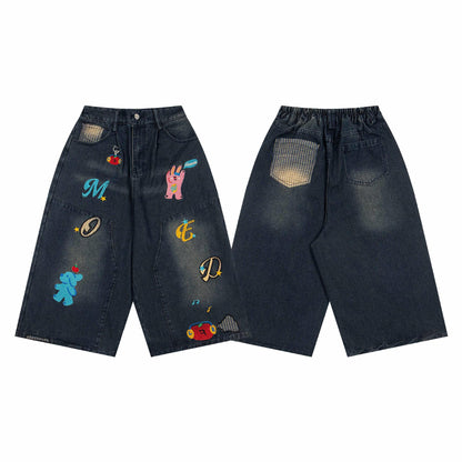 Embroidered Ins Jeans with Patchwork