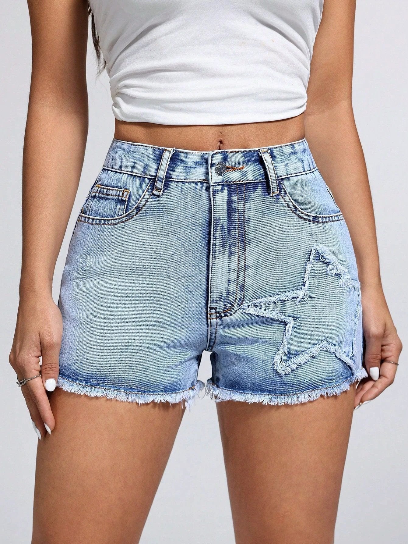 Star Raw Hem Denim Shorts by eprolo
