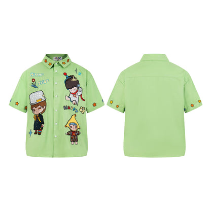 Star Boy Embroidered Short Sleeve Shirt with Patchwork