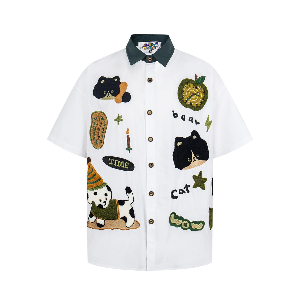 Spotted puppy cat embroidered short sleeved shirt