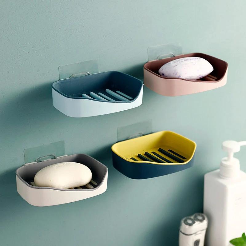 Contrast Color Drain Soap Box Double-Layer Storage Soap Box Bathroom Rack Strong Non-Marking Paste Soap Box by eprolo