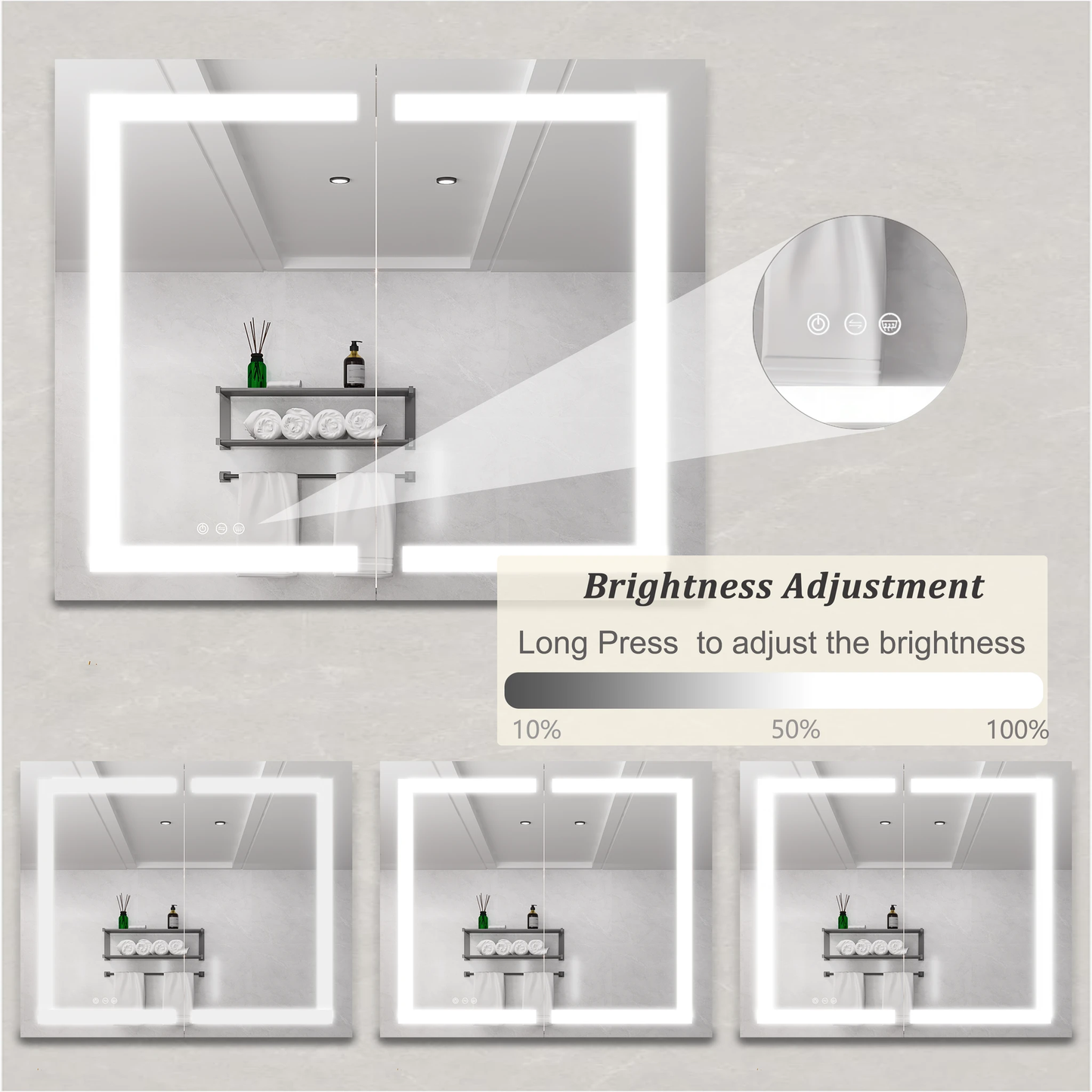 36 x 30 inch Medicine Cabinet with LED Vanity Mirror Anti-Fog Recessed or Surface Mount Waterproof DimmableAluminum 3000K~6000K Lighted Double Door Bathroom Cabinet with Touch Switch by eprolo