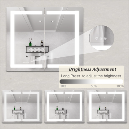36 x 30 inch Medicine Cabinet with LED Vanity Mirror Anti-Fog Recessed or Surface Mount Waterproof DimmableAluminum 3000K~6000K Lighted Double Door Bathroom Cabinet with Touch Switch by eprolo