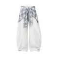 Fake Two Piece Checkered Spliced Waist Strap Loose Wide Leg Pants by eprolo