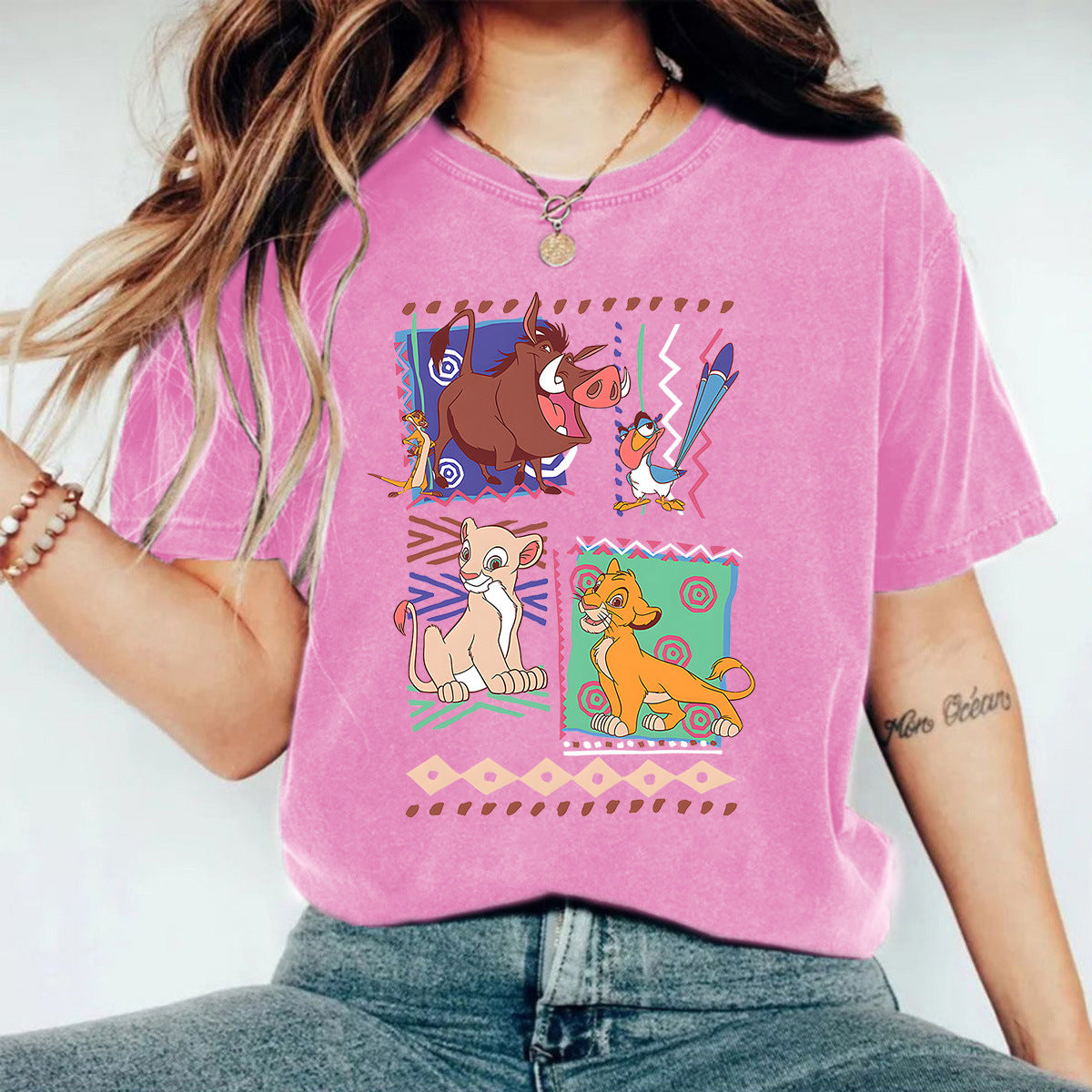 Washed and used T-shirt cartoon T-shirt top