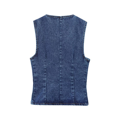 Ensemble gilet en jean avec ceinture et pantalon en jean pour femme