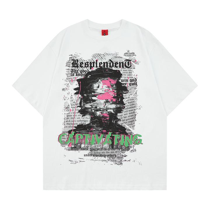 T-shirt ample à manches courtes et motifs graffiti abstraits