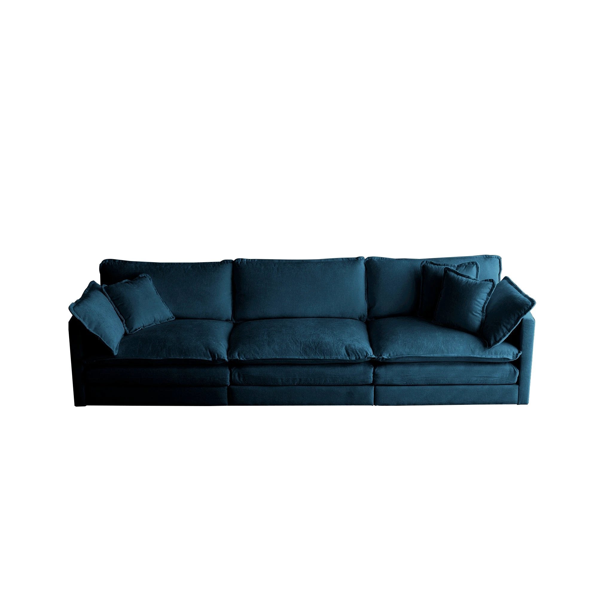Mid-Century Modern Couch 3-Seater Sofa with 2 Armrest Pillows and 3 Toss Pillows, Couch for Living Room Blue Chenille by eprolo