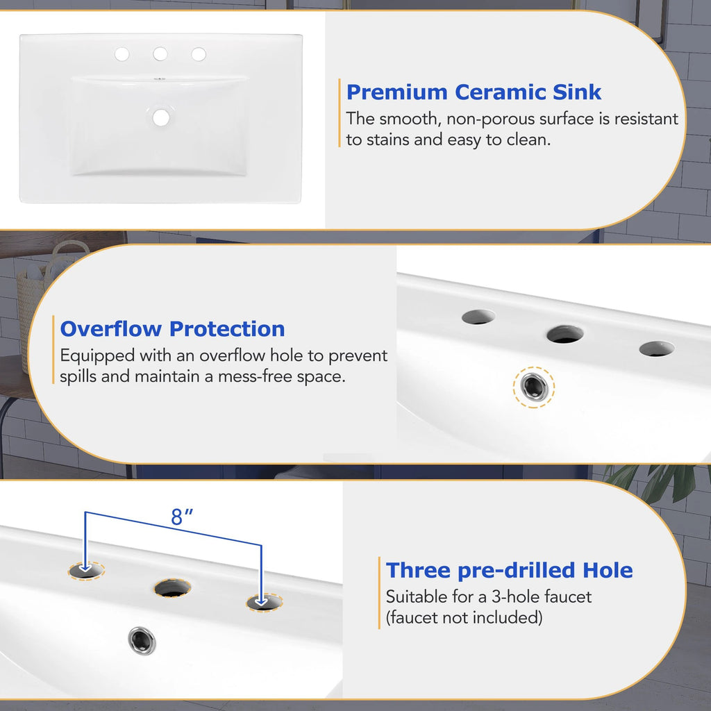 30-Inch Blue Bathroom Vanity with Ceramic Sink and Ample Storage - Ideal Choice for Small Bathrooms by eprolo