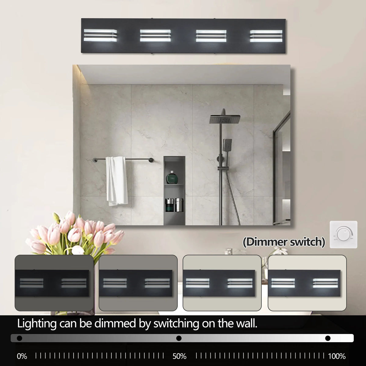 LED Modern Black Vanity Lights, 4-Lights Acrylic Matte Black Bathroom Vanity Lights Over Mirror by eprolo