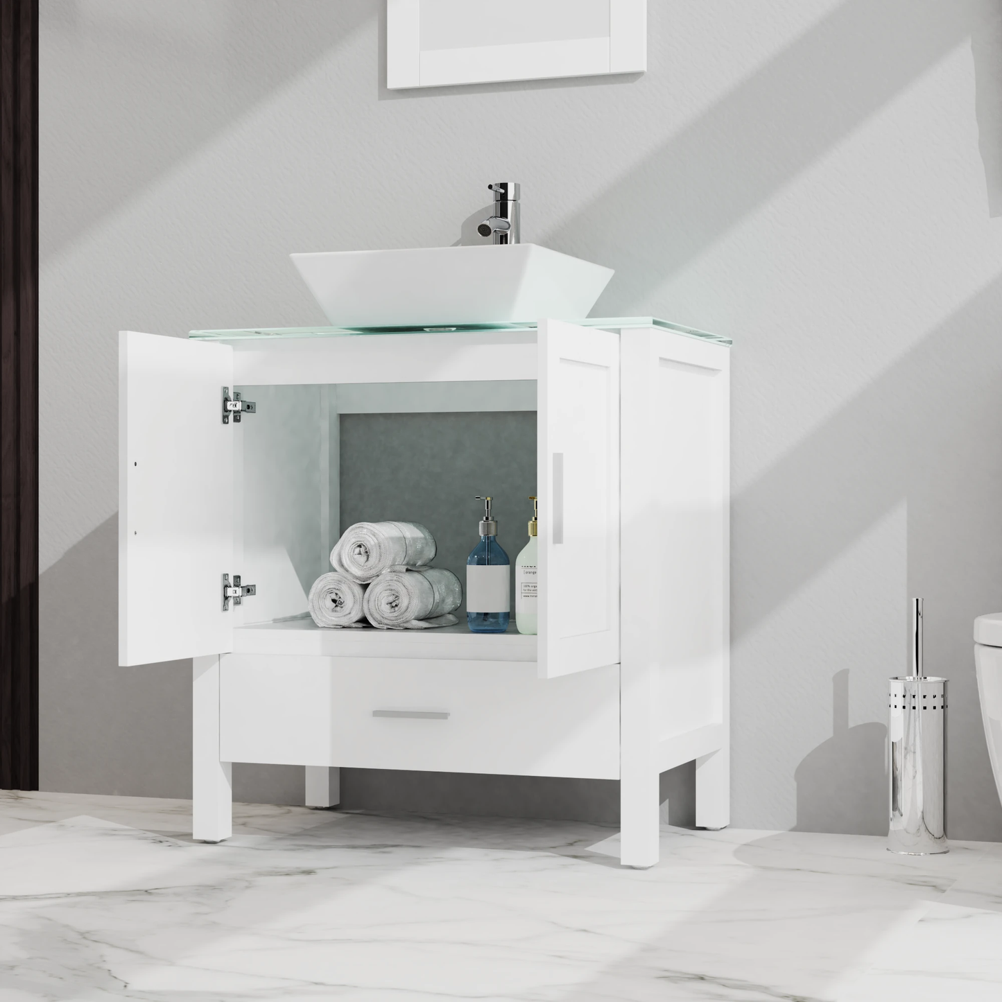 Goodyo 30" Bathroom Vanity and Sink Combo Glass Top Cabinet w/Mirror, White by eprolo