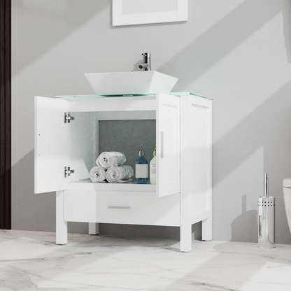 Goodyo 30" Bathroom Vanity and Sink Combo Glass Top Cabinet w/Mirror, White by eprolo