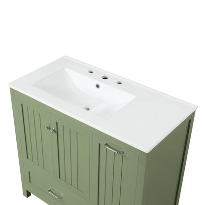 36 inch bathroom vanity with sink, one double door cabinet one large drawer and one flip drawer solid wood and MDF board, green by eprolo